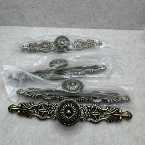 Unbranded Ornate Cabinet Drawer Pull Handles 4pc Antique Brass Floral Victorian